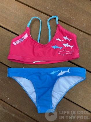 Damen-Badeanzug BornToSwim Sharks Bikini Blue/Pink