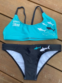 Damen-Badeanzug BornToSwim Sharks Bikini Black/Turquoise