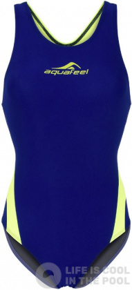 Damen-Badeanzug Aquafeel Racerback Blue/Fluo Yellow