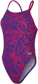 Damen-Badeanzug Speedo Allover Digital Tieback Chroma Blue/Electric Pink