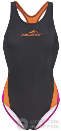 Damen-Badeanzug Aquafeel Racerback Dark Grey/Orange/Pink