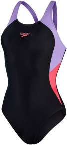 Damen-Badeanzug Speedo Colourblock Splice Muscleback Black/Miami Lilac/Rasberry Fill