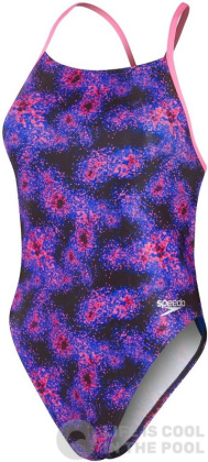 Damen-Badeanzug Speedo Allover Digital Lattice Back Hyper Lights Black/Cobalt/Indigo Glow/Orchid