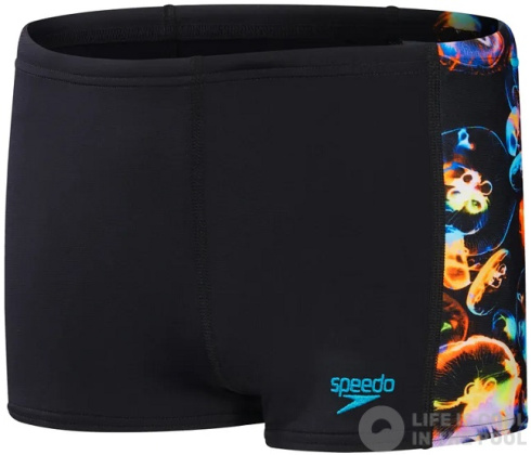 Badehose Jungen Speedo Digital Panel Aquashort Boy Black/Hypersonic Blue/Orange/Lumo Green