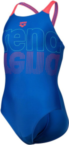 Badeanzug Mädchen Arena Girls Swimsuit V Back Graphic Royal/Fluo Red