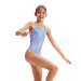 Badeanzug Mädchen Speedo Printed Medalist Girl Baja Blue/Neon Violet/White