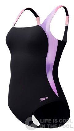 Speedo Shaping LunaLustre Printed 1 Piece Black/Neon Violet